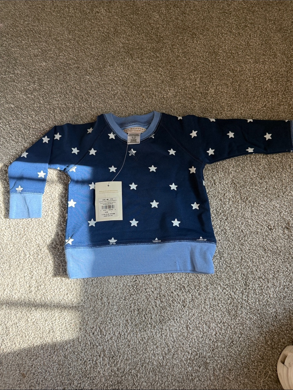 TBBC Navy Star-Print baby Sweatshirt with Light Blue Trim